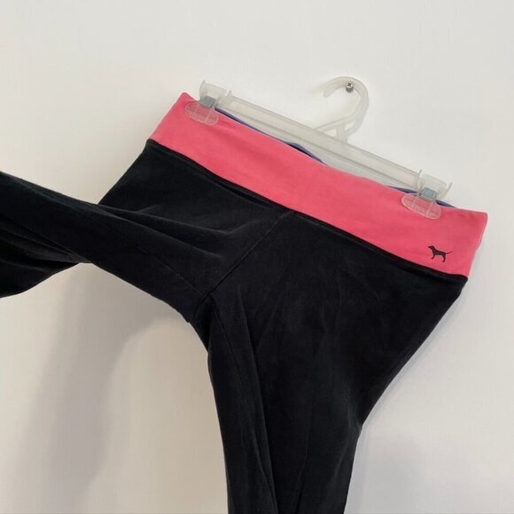 VS PINK VICTORIA'S SECRET PINK Yoga Black Colorblock Waistband Spellout Leggings - Picture 6 of 10